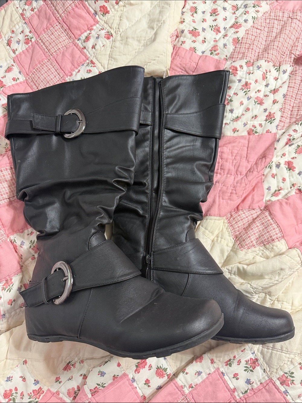 Classic Black Mid-Calf Buckle Boots - Women's